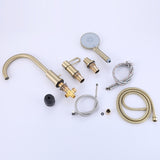 Deck Mount Pull Out Bathroom Tub Faucet Brushed Gold Bathtub Bath Faucet Set JK0051