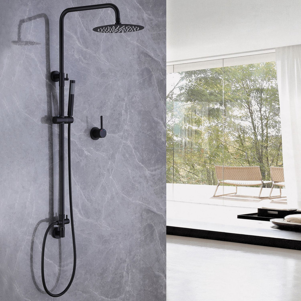 Wall-Mounted Rainfall Shower System with 10-Inch Showerhead