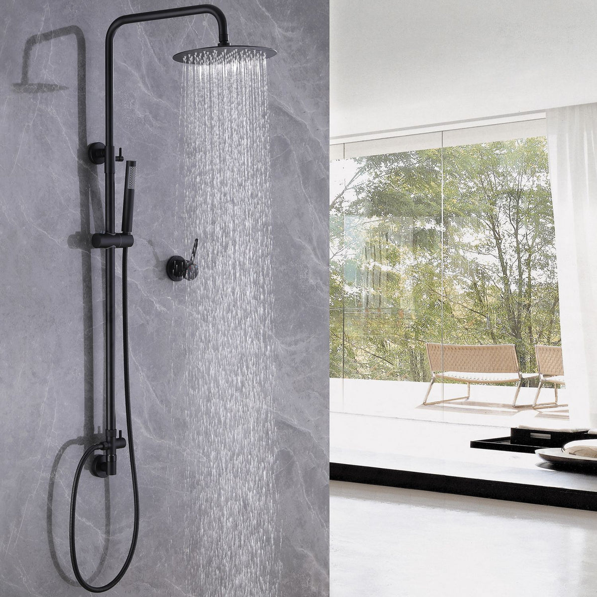 Wall-Mounted Rainfall Shower System with 10-Inch Showerhead