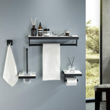 4-Piece Bathroom Hardware Set Towel Racks with Shelf and Toilet Bowl Brush with Holder JK0059