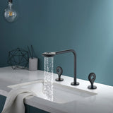 Creative Rain Curtain Design Two Handle 3 Hole Basin Mixer Faucet Matte Black JK0087