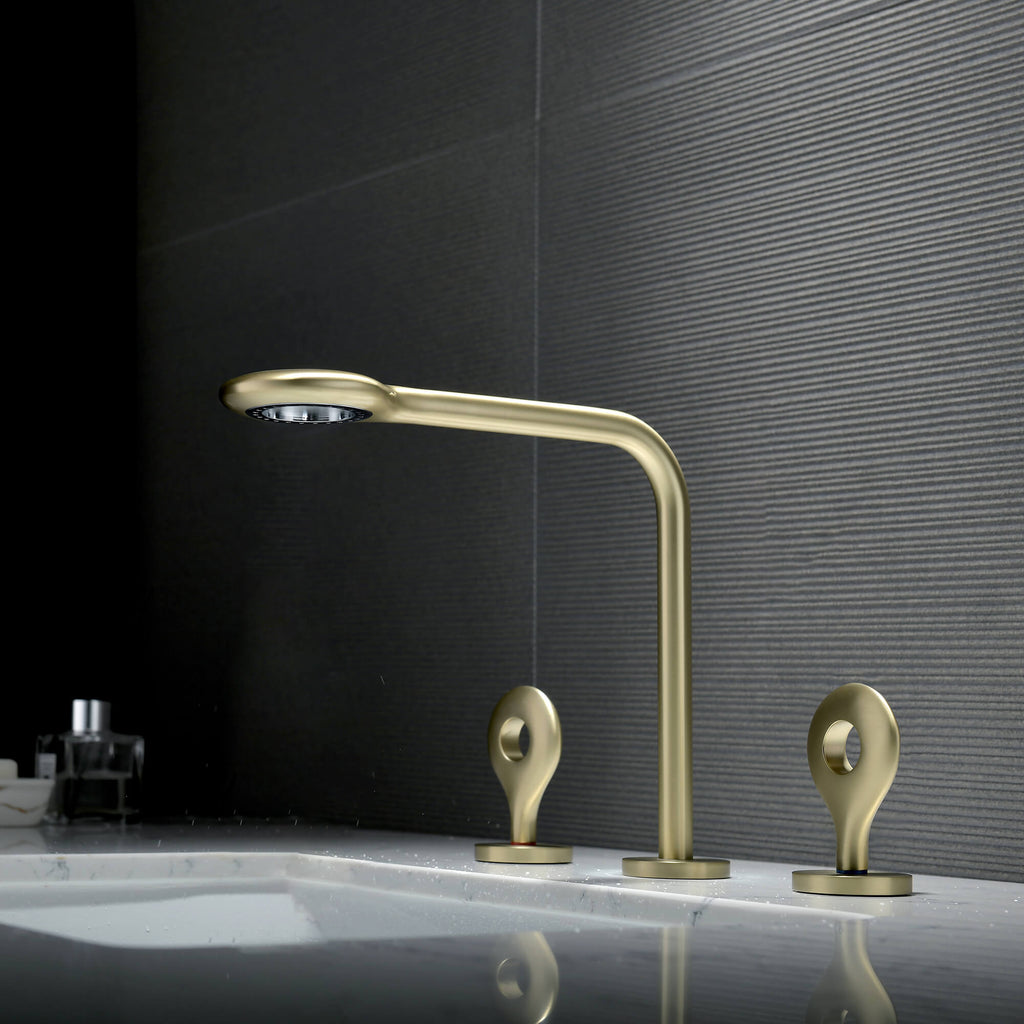 Unique Rain Curtain Design Two Handle Basin Mixer Faucet Brushed Gold JK0088