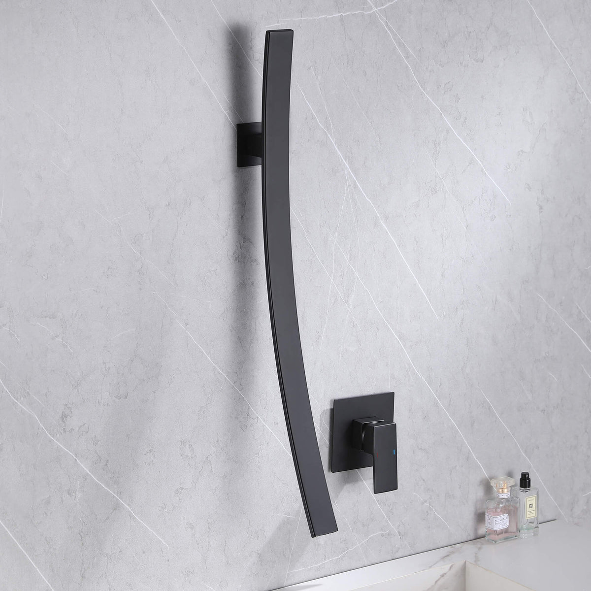 Curved Waterfall Spout Faucet with Wall Controls