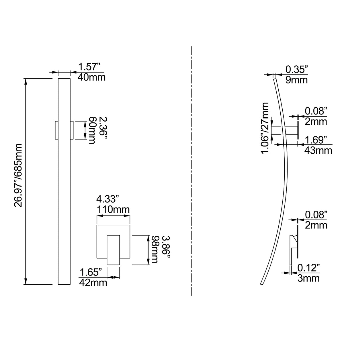 Curved Waterfall Spout Faucet with Wall Controls