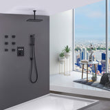 Matte Black Ceiling Shower System with 6 Body Sprays and Slide Bar