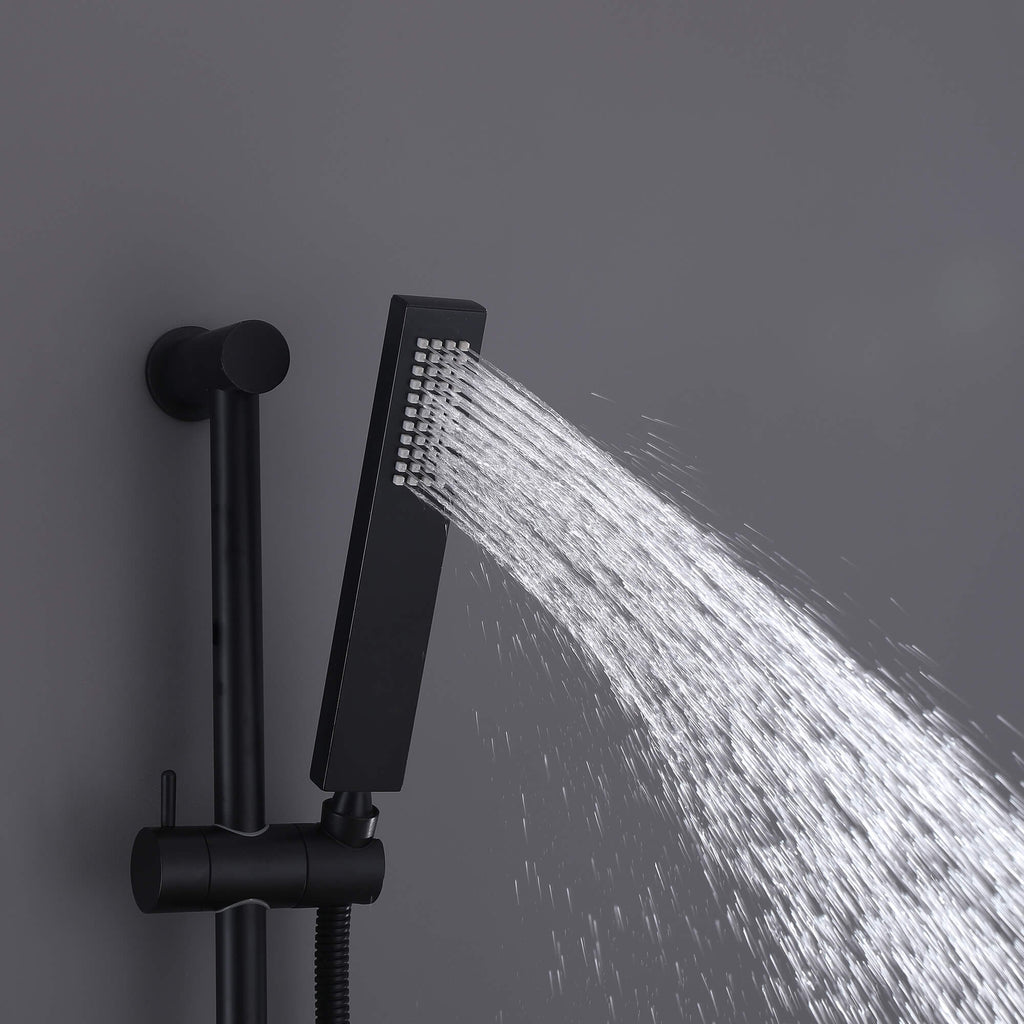 Ceiling Mount Thermostatic Shower System with 3-Spray Patterns and 6-Jet Matte Black JK0110