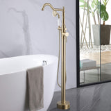 360° Swivel Freestanding Bathtub Faucet with Hand Shower Floor Mount Tub Filler Brushed Gold JK0116