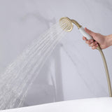360° Swivel Freestanding Bathtub Faucet with Hand Shower Floor Mount Tub Filler Brushed Gold JK0116