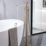 Freestanding Bathtub Faucet Brushed Gold Bath Tub Filler Faucet with Hand Shower Floor Mount JK0119