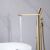 Freestanding Bathtub Faucet Brushed Gold Bath Tub Filler Faucet with Hand Shower Floor Mount JK0119