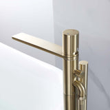 Freestanding Bathtub Faucet Brushed Gold Bath Tub Filler Faucet with Hand Shower Floor Mount JK0119