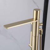 Freestanding Bathtub Faucet Brushed Gold Bath Tub Filler Faucet with Hand Shower Floor Mount JK0119