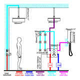 Thermostatic Shower System with Temperature Digital Display 6 Body Spray Jets Ceiling Mounted JK0126