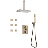 Thermostatic Shower System with Temperature Digital Display 6 Body Spray Jets Ceiling Mount JK0126