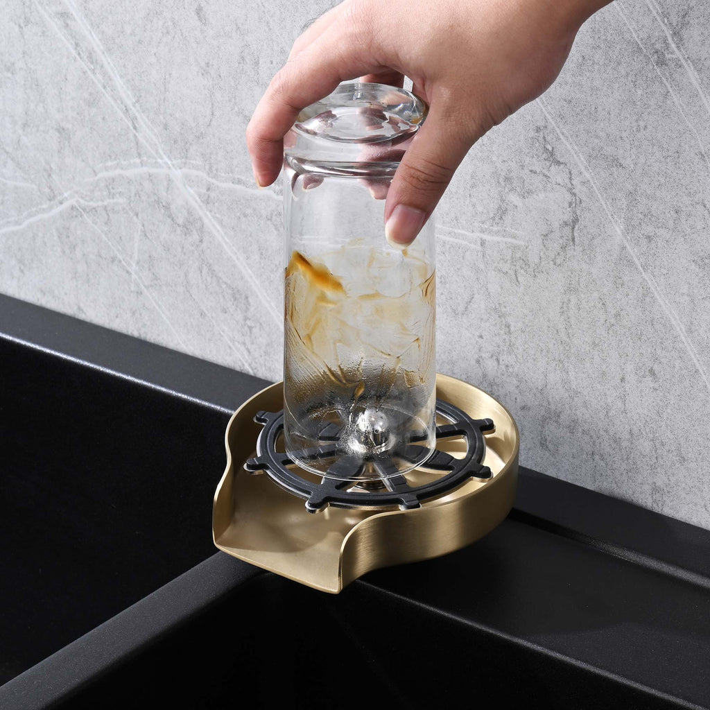 Kitchen Sink Glass Rinser Device Stainless Steel Glass Rinse Bar Bottle Rinse Brushed Gold JK0144