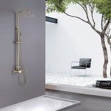 outdoor bathroom with gold wall mounted shower