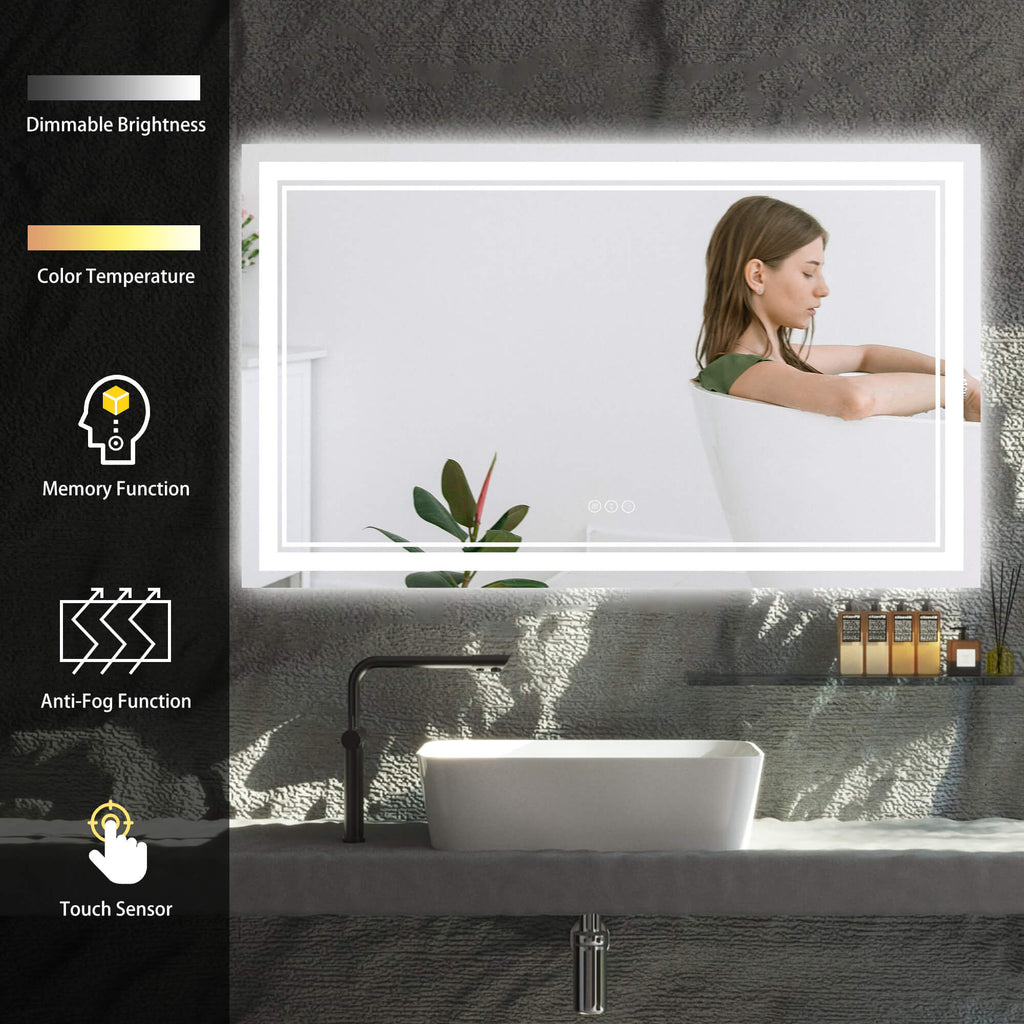 LED Mirror Bathroom Vanity Mirror Anti-Fog Memory Oversized Dimmable F –  Rbrohant
