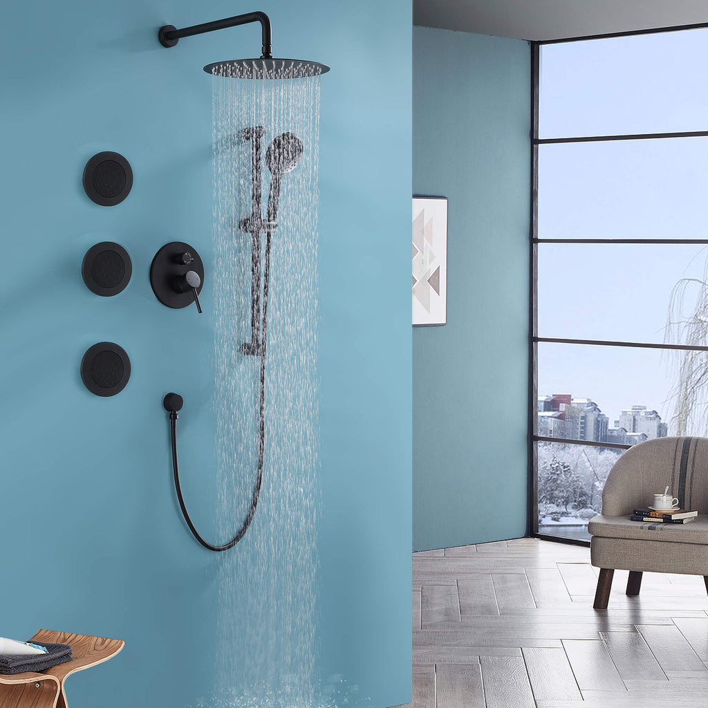 Slide Bar Shower System with 3 Body Jets and 12 Inch Shower Head and 5 Function Handheld LS000111DY