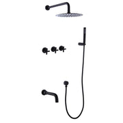 Wall-Mounted Tub Shower Kit with Spout and Triple Handle Controls