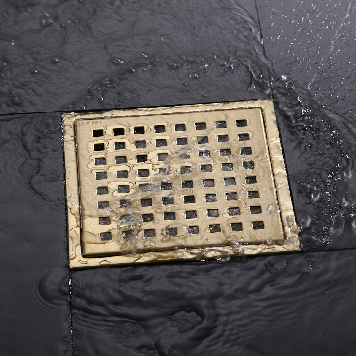 6-Inch Square Shower Drain with Removable Grid and Flange