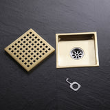 6-inch Square Shower Drain with Removable Cover Grid Grate Brushed Gold RB100G