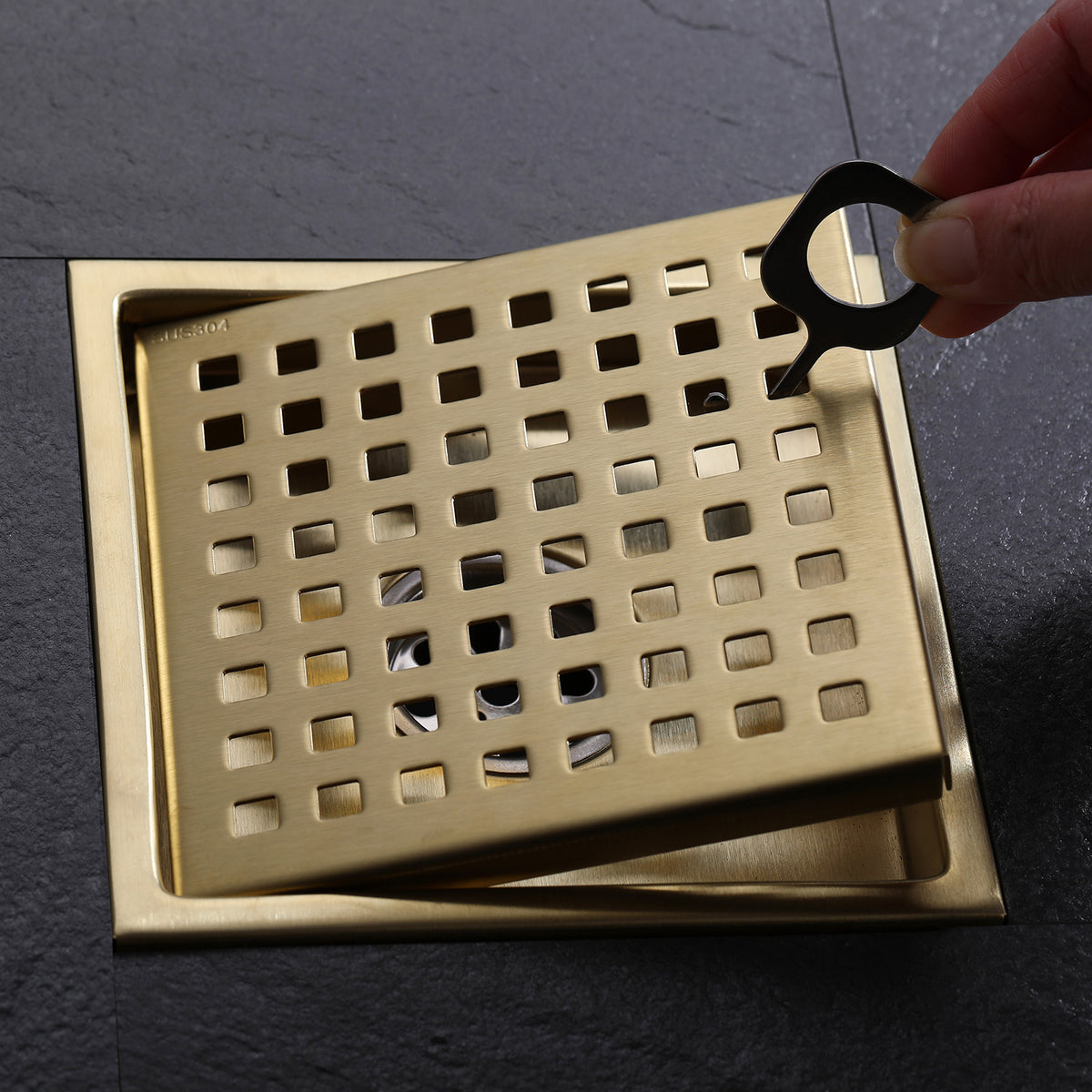 6-Inch Square Shower Drain with Removable Grid and Flange