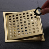 6-inch Square Shower Drain with Removable Cover Grid Grate Brushed Gold RB100G