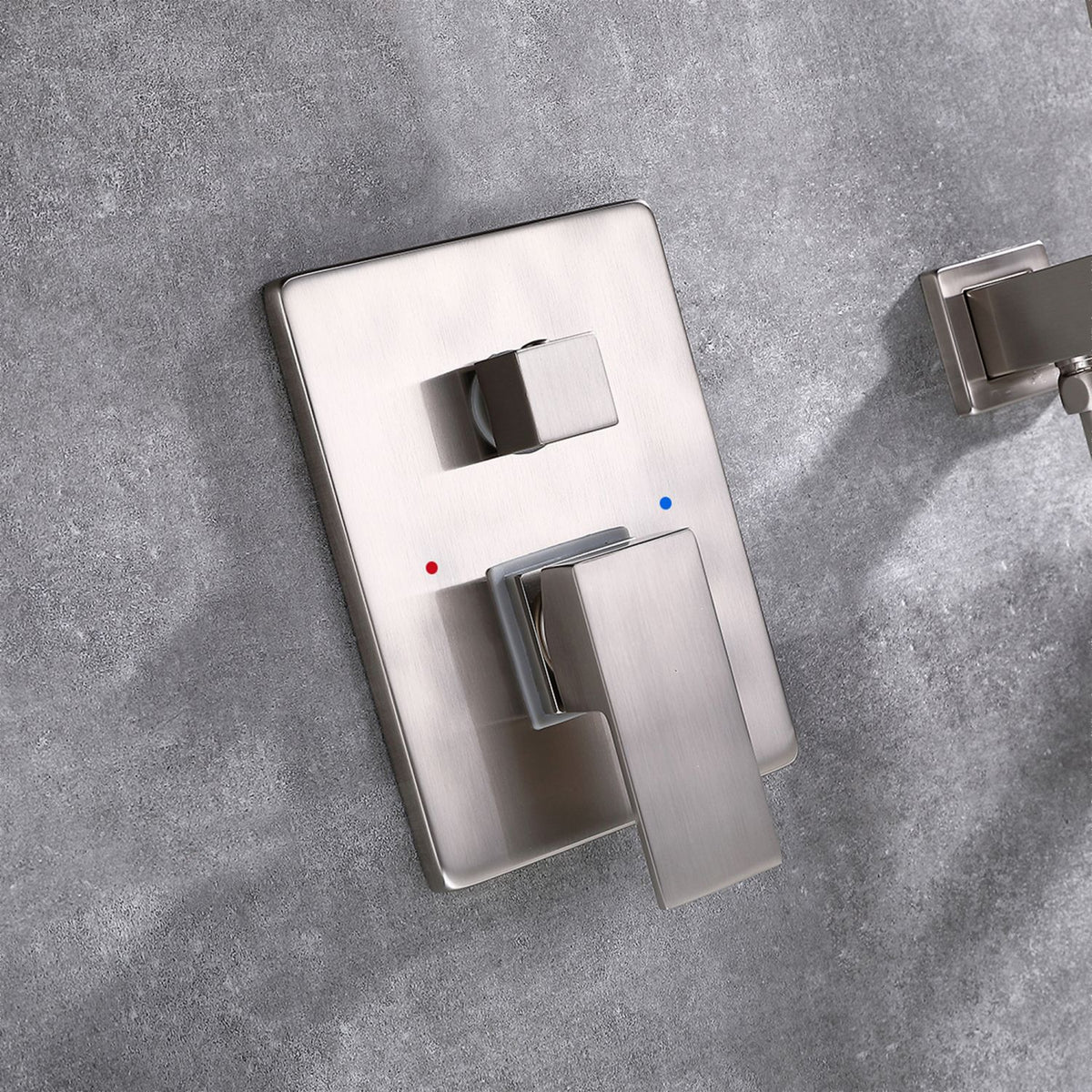 Wall-Mounted Bathtub Faucet with Compact Tub Spout and Matching Hand Shower