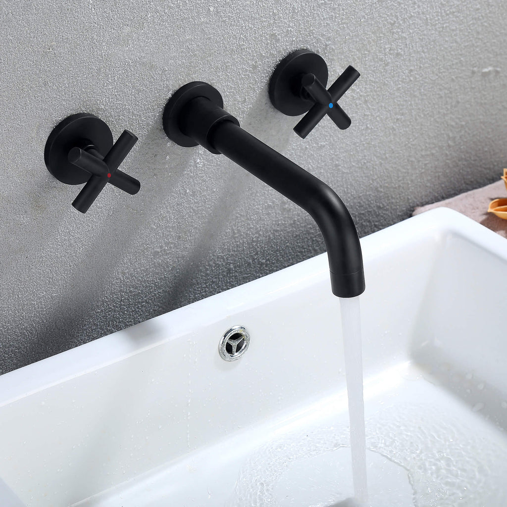 Matte Black Cross 2 Handle Wall Mount Bathroom Faucet RB0714