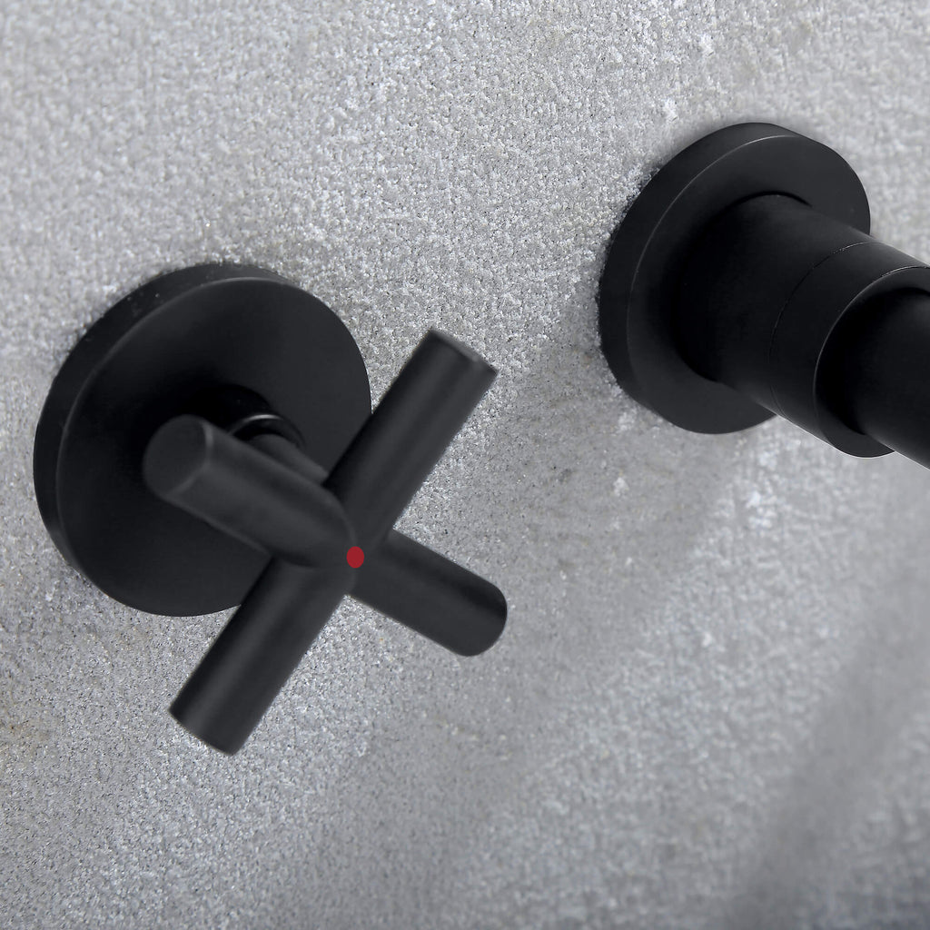 Matte Black Cross 2 Handle Wall Mount Bathroom Faucet RB0714