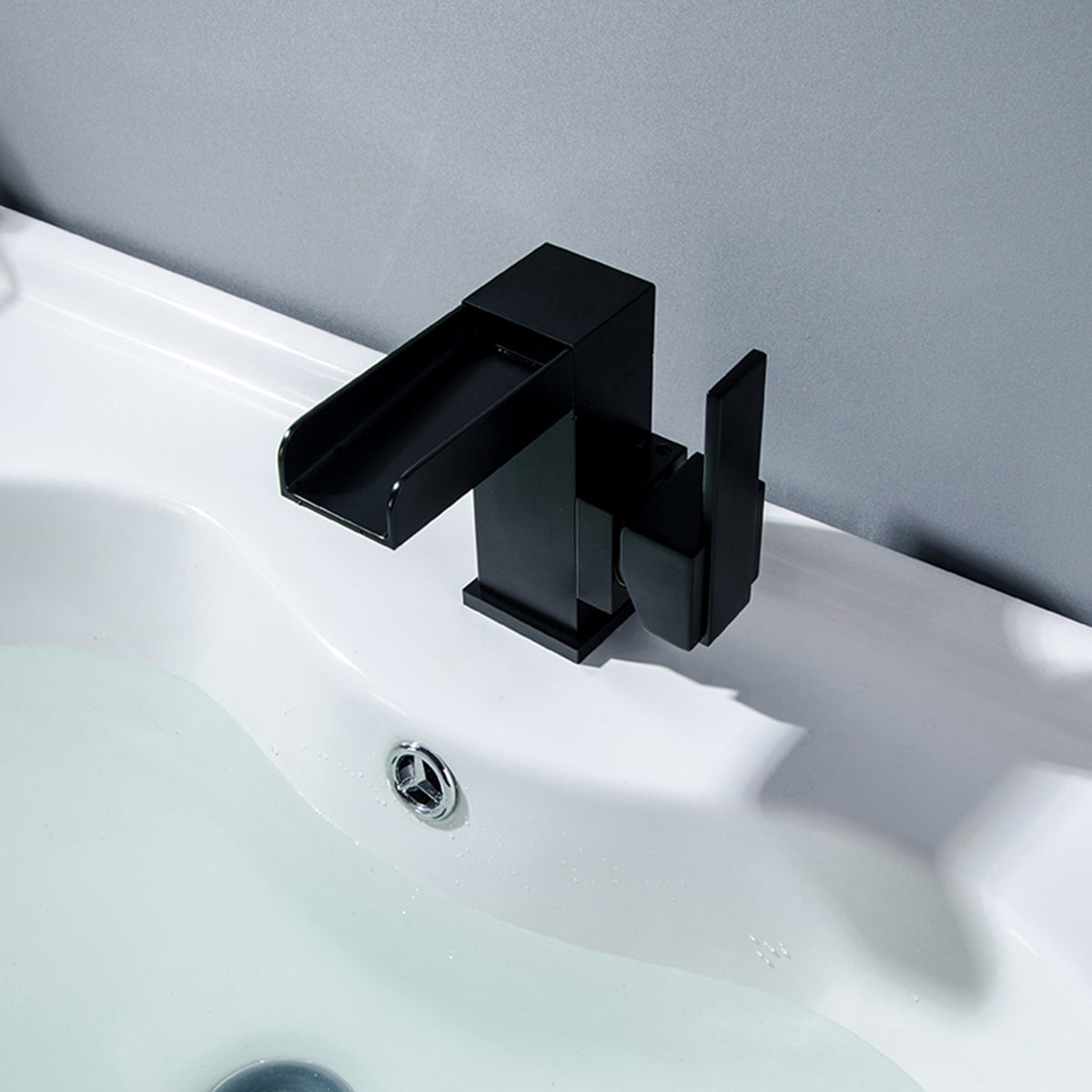 Matte Black Waterfall Bathroom Faucet with Side Handle