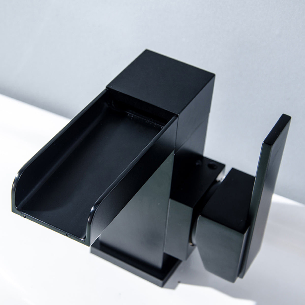 Matte Black Waterfall Bathroom Faucet with Side Handle