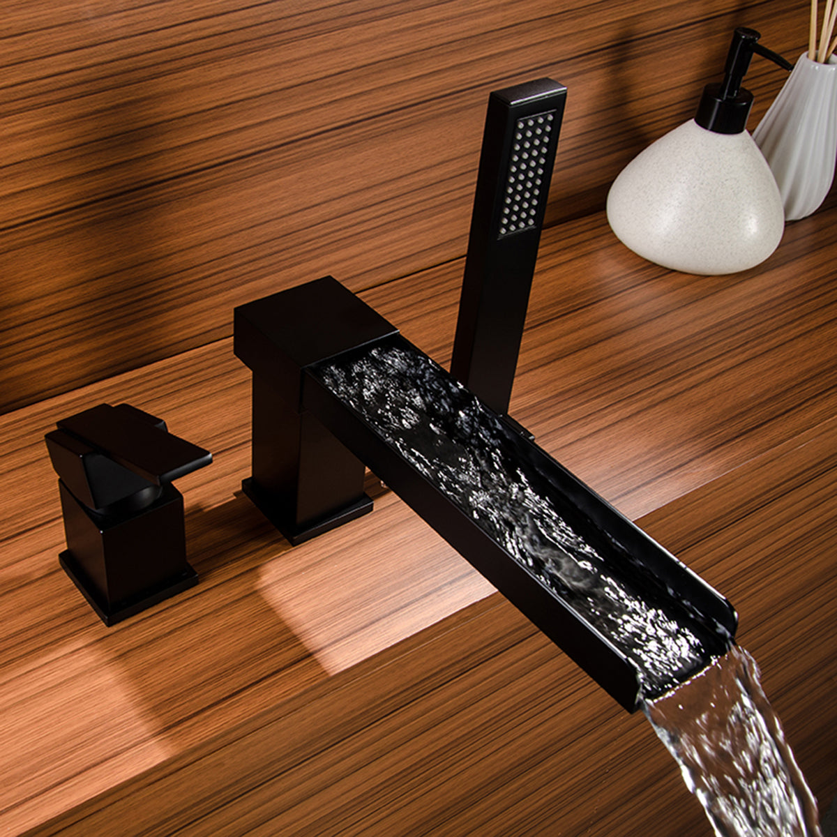 Single Handle Deck-Mounted Tub Filler with Hand Shower and Certified Valve