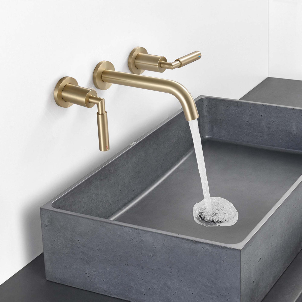 Wall-Mounted Bathroom Faucet Modern 3 Hole Sink Mixer with Dual Handles