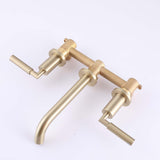 Wall Mount Bathroom Sink Faucet 2 Handle Solid Brass Brushed Gold RB0736