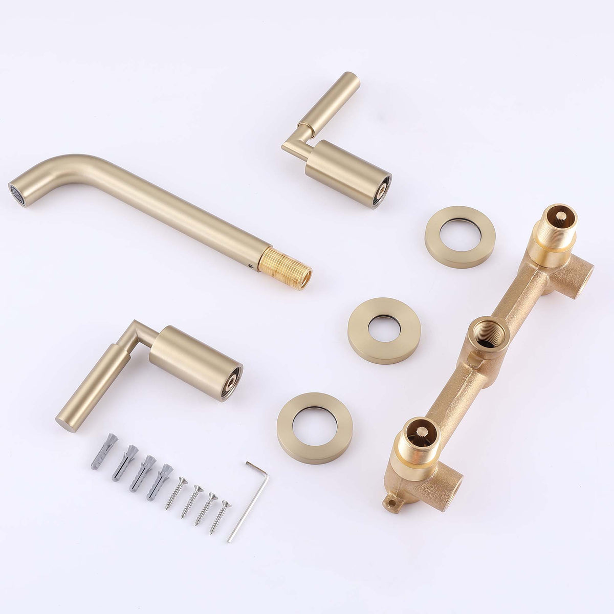 Wall-Mounted Bathroom Faucet Modern 3 Hole Sink Mixer with Dual Handles