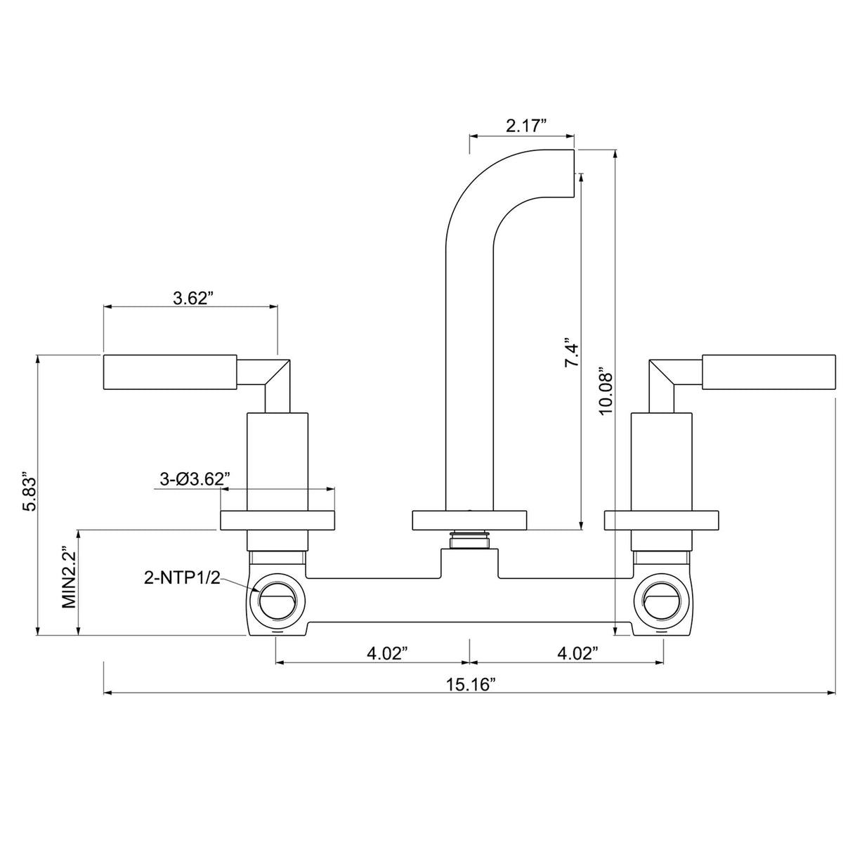 Wall-Mounted Bathroom Faucet Modern 3 Hole Sink Mixer with Dual Handles
