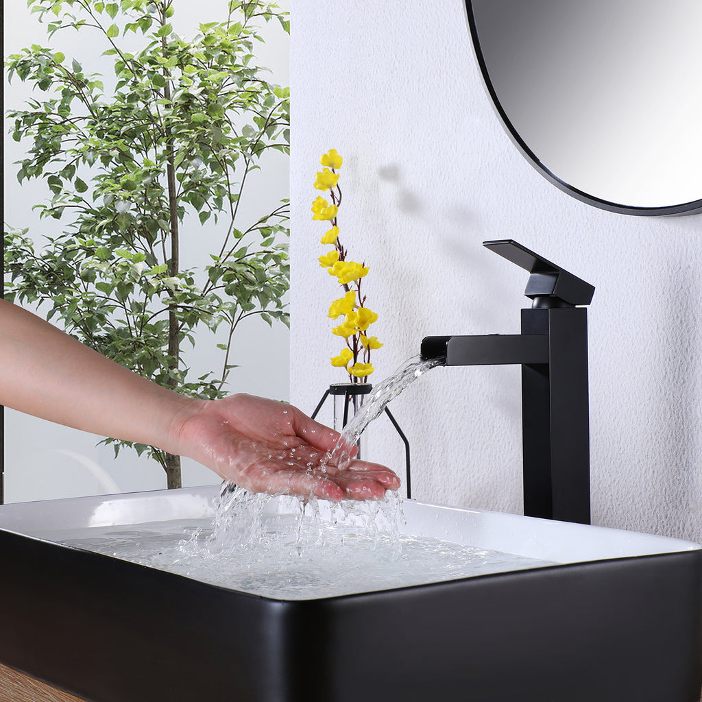 Tall Waterfall Vessel Sink Faucet with 6 Inch Cover Plate RB0759