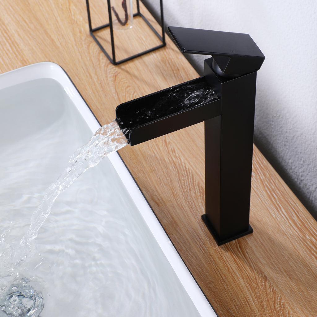Tall Waterfall Vessel Sink Faucet with 6 Inch Cover Plate RB0759