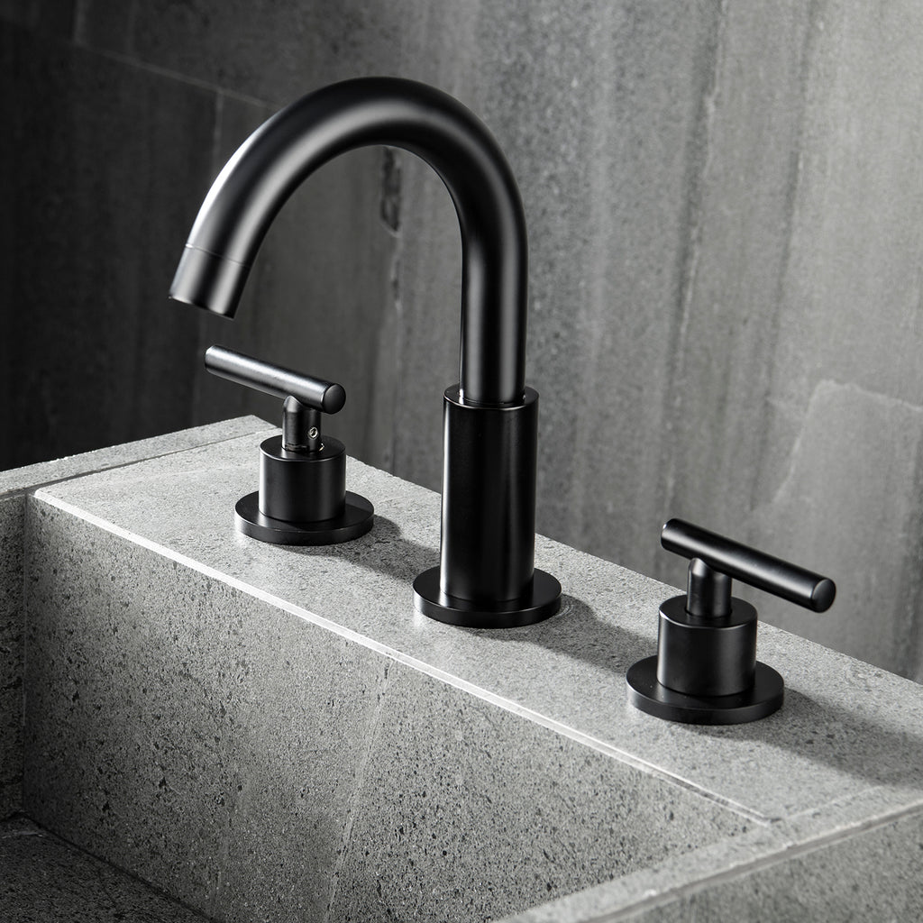 Deck Mounted Two Handle Matte Black Widespread Bathroom Faucet RB0763