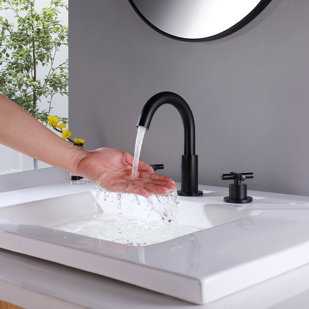 Double Cross Handles Bathroom Sink Faucet Matte Black RB0765