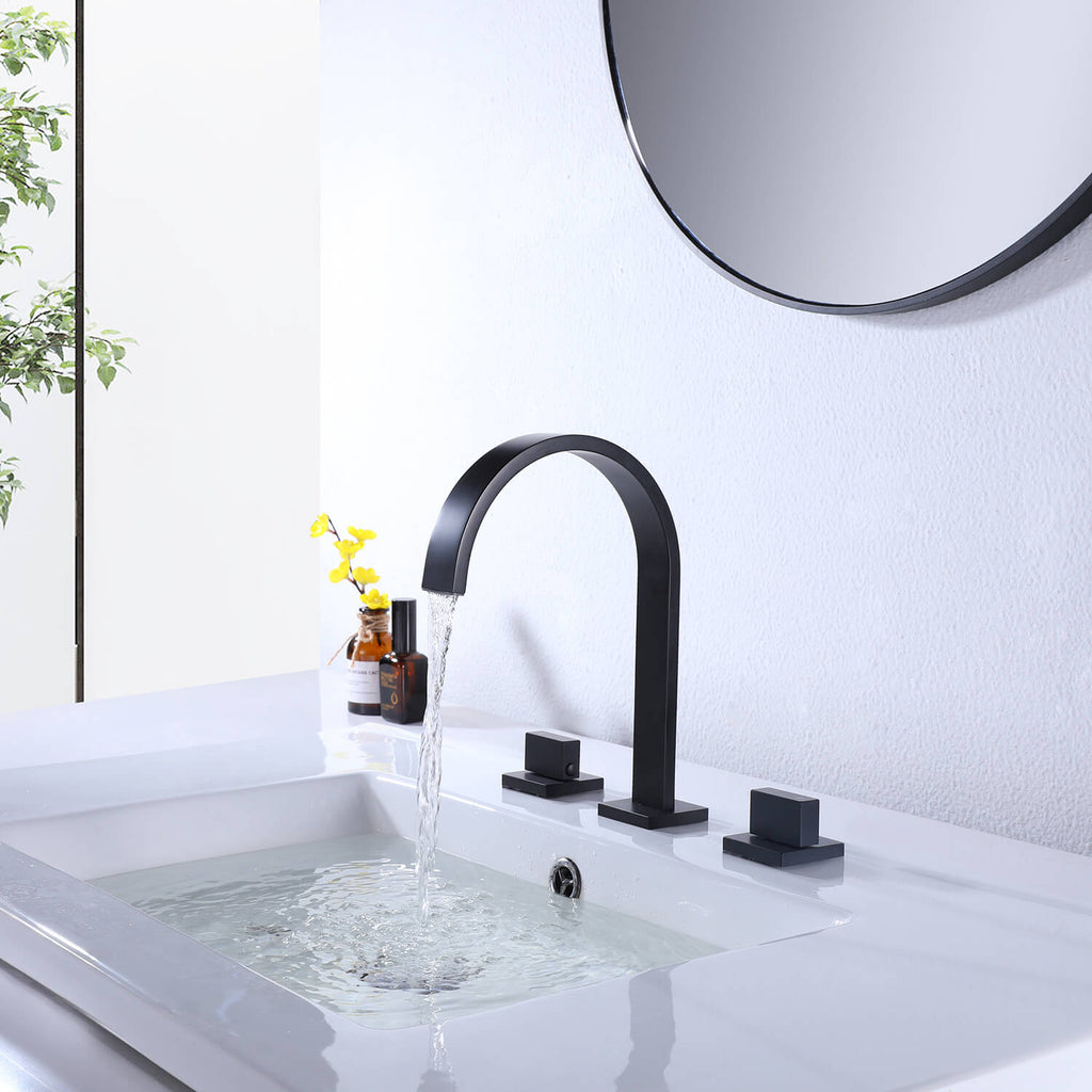 Matte Black 3 Hole Widespread Bathroom Sink Faucet Solid Brass RB0766