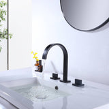 Matte Black 3 Hole Widespread Bathroom Sink Faucet Solid Brass RB0766