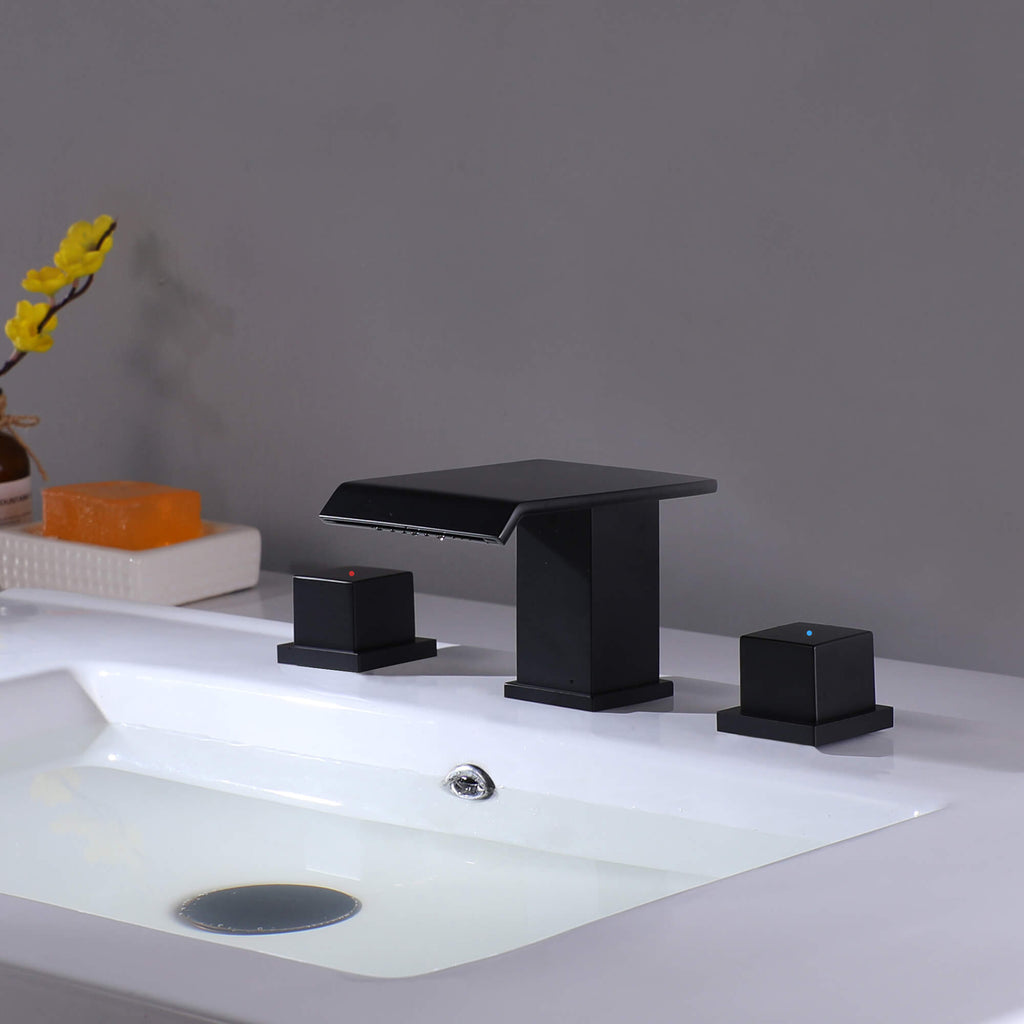 Matte Black Two Handle 3 Hole Waterfall Bathroom Faucet for Sink RB0783