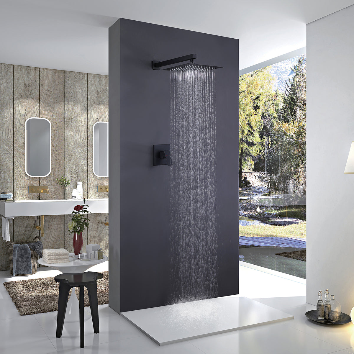 Matte Black Wall-Mounted 10-Inch Square Rain Shower System