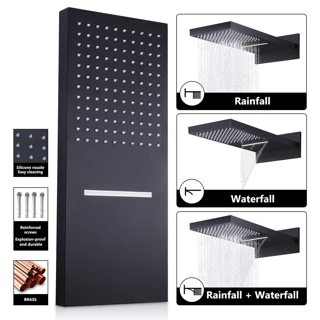 Thermostatic Shower System Matte Black Rainfall Shower Head with Handheld Sprayer RB0806