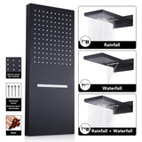 Matte Black Thermostatic Rainfall Shower System with Handheld