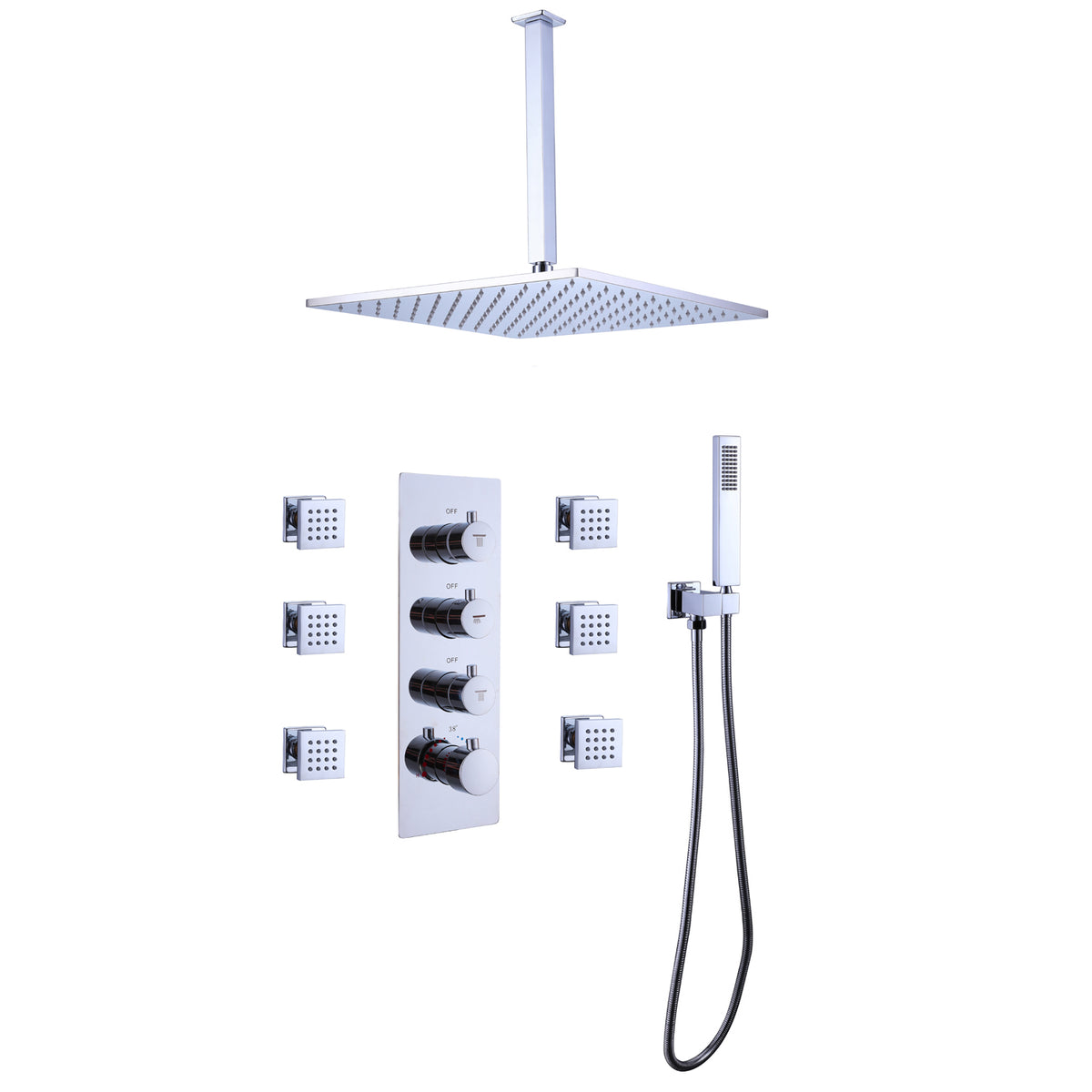 Ceiling-Mounted Thermostatic Shower with 6 Body Jets