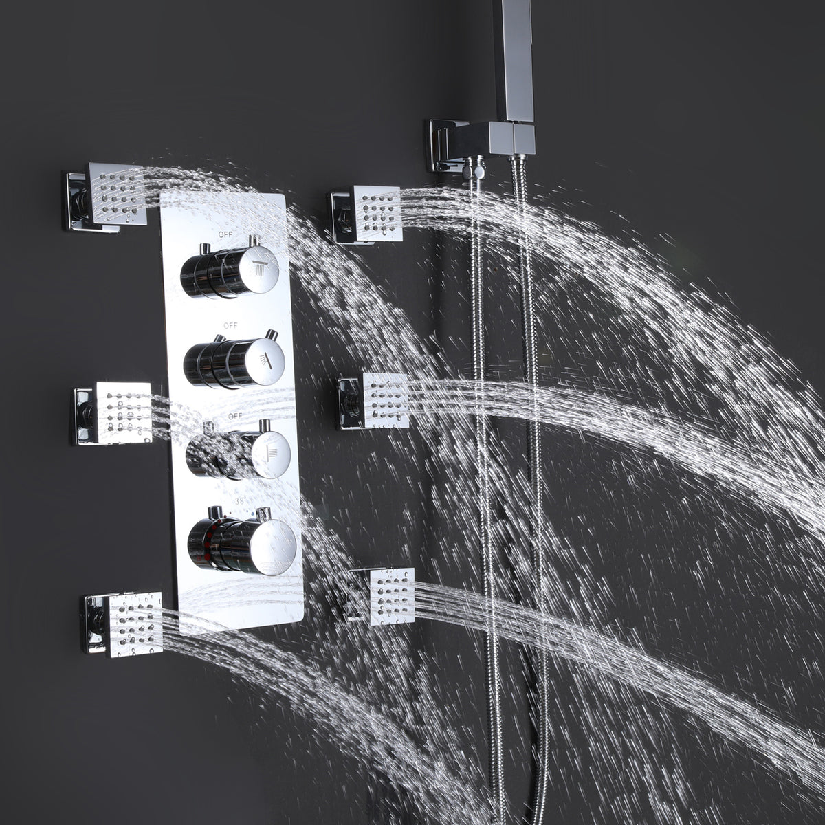 Ceiling-Mounted Thermostatic Shower with 6 Body Jets
