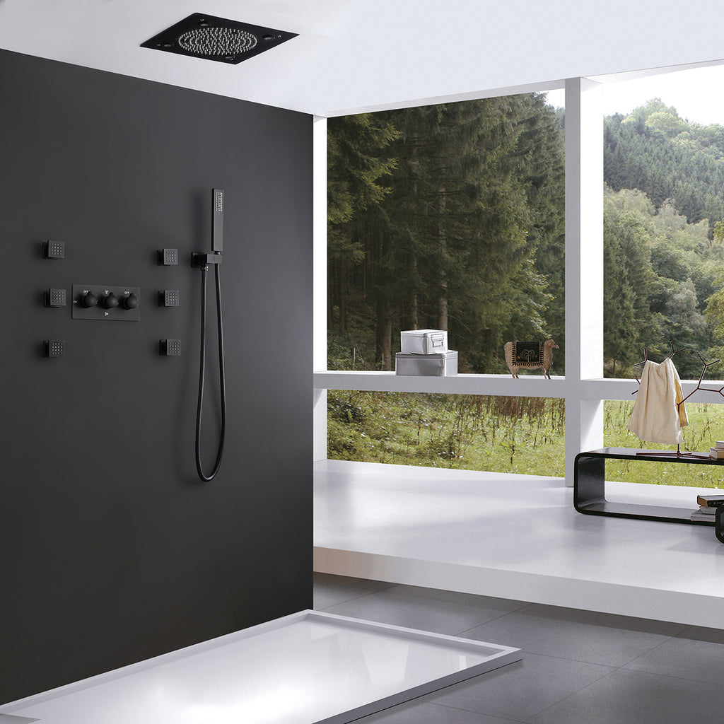 3 Function Large Shower System with Body Spray and LED Light Matte Black RB0815